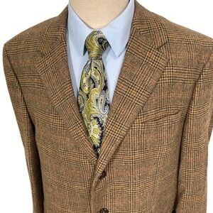 Jos A Bank Blazer Mens 44L Brown Plaid Camelhair 3-Button Heritage